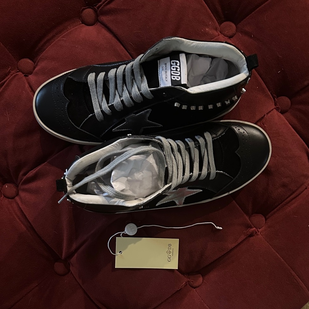 Golden Goose Black and Gray Mid Stars